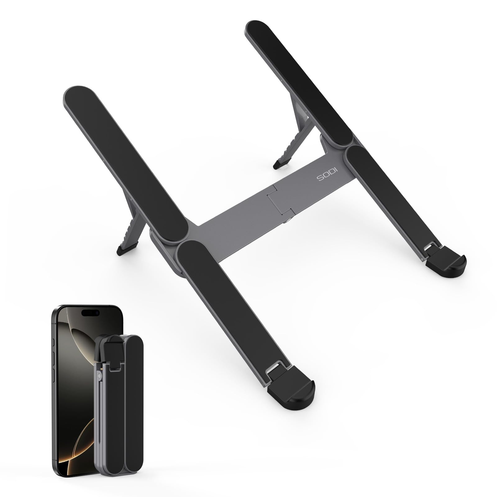 SODI Ultra Compact Foldable Laptop Stand - Portable Laptop Stand for Desk & Travel Use, Ergonomic Aluminum Computer Stand Holder