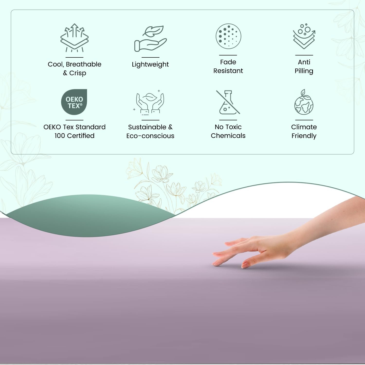 Feather & Stitch Softest 100% Cotton Sheets, 300 Thread Count Percale Weave Bedding, 16' Deep Pocket, Cooling Sheets, Breathable Bed Set, Hotel Premium Quality (King, Lavender)