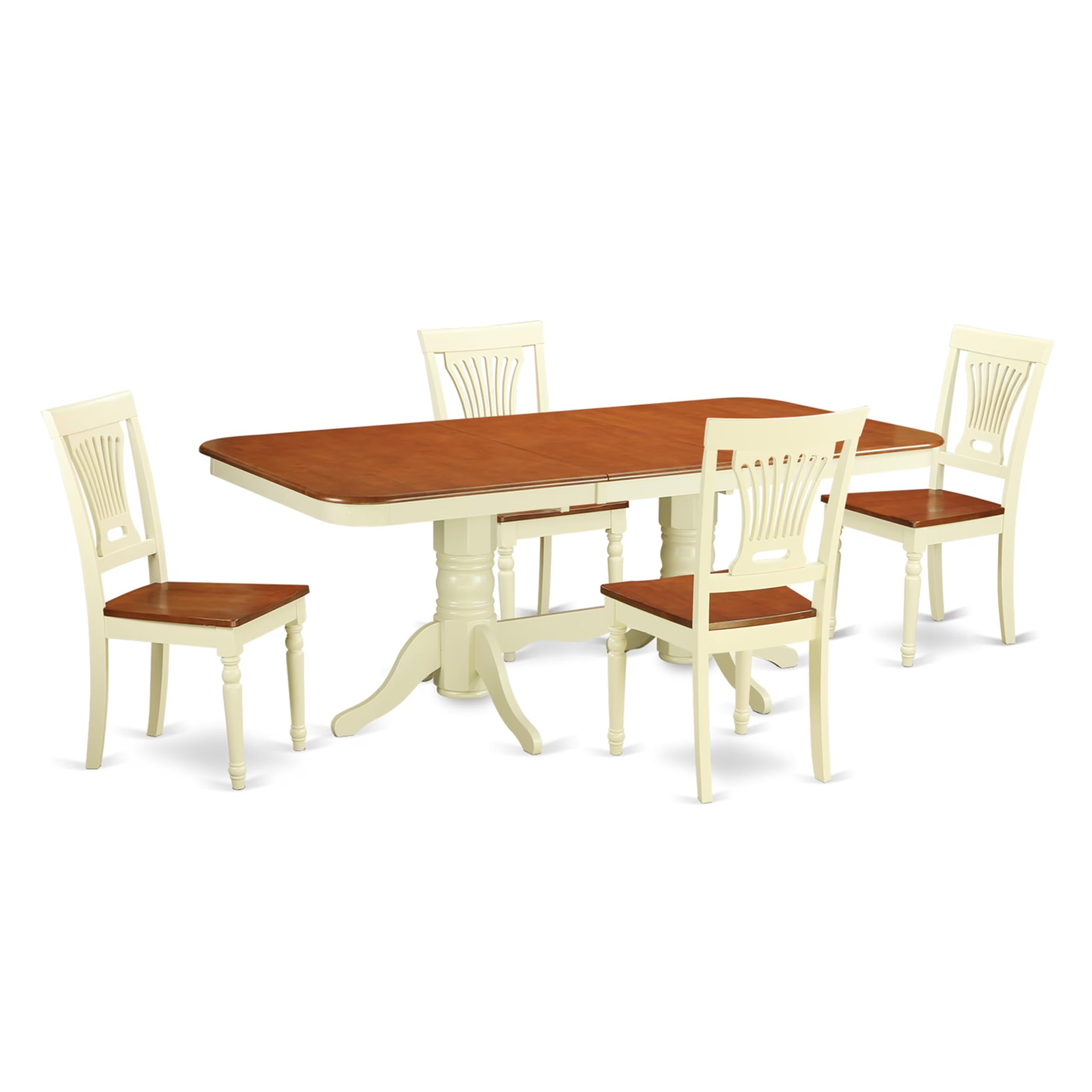 East West Furniture NAPL5-WHI-W 5 Piece Modern Dining Table Set Includes a Rectangle Wooden Table with Butterfly Leaf and 4 Kitchen Dining Chairs, 40x78 Inch, Buttermilk & Cherry