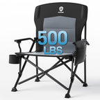 Ever Advanced Oversized Folding Camping Chair For Adults, Heavy Duty Lawn Chair With Side Pockets, Portable Collapsible Quad Chair For Outside, Support Up To 500Lbs, Black