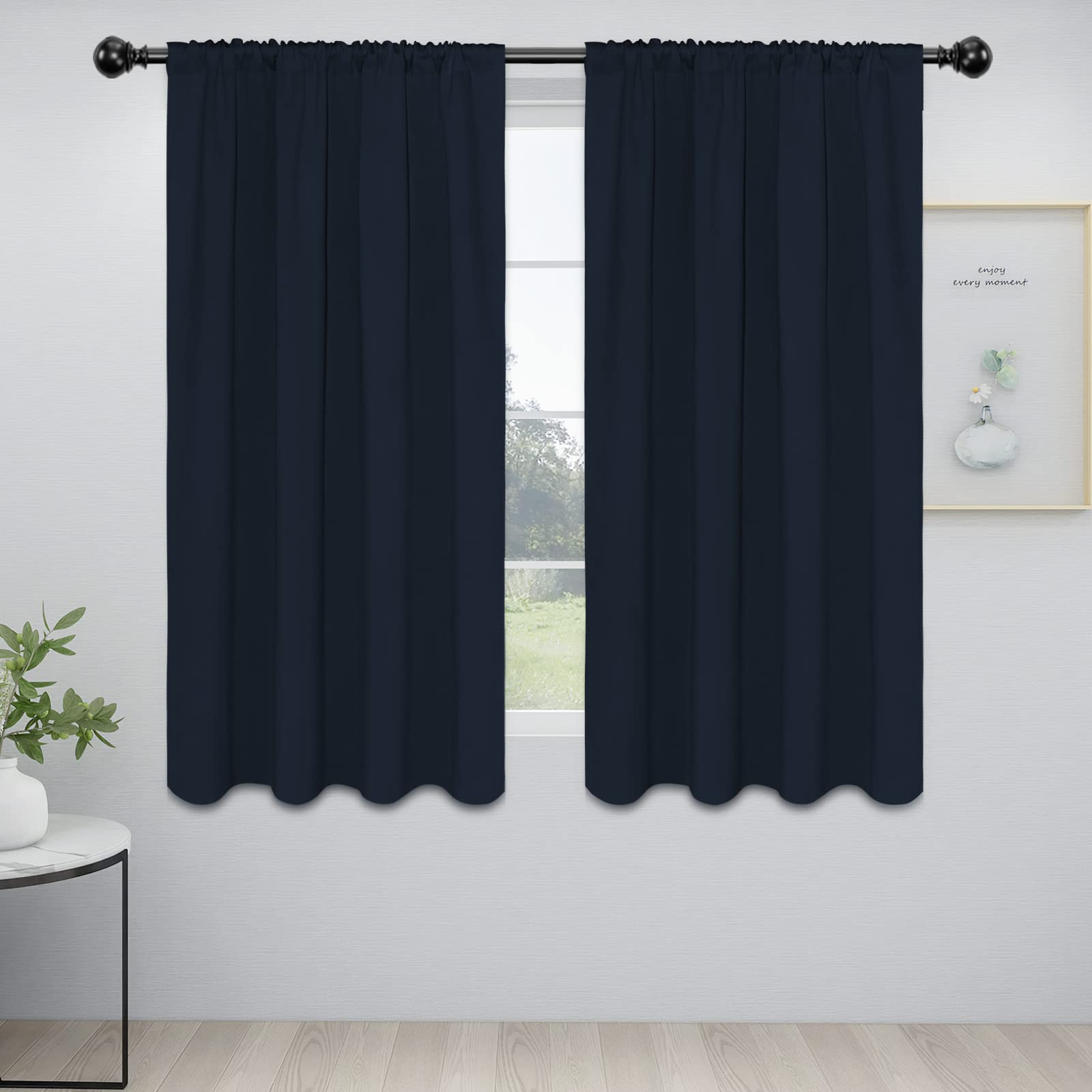 Easy-Going Rod Pocket Blackout Curtains For Bedroom, Room Darkening Window Curtains For Living Room, Thermal Insulated Noise Reduction Solid Window Drapes, 2 Panels(42X63 In, Navy)