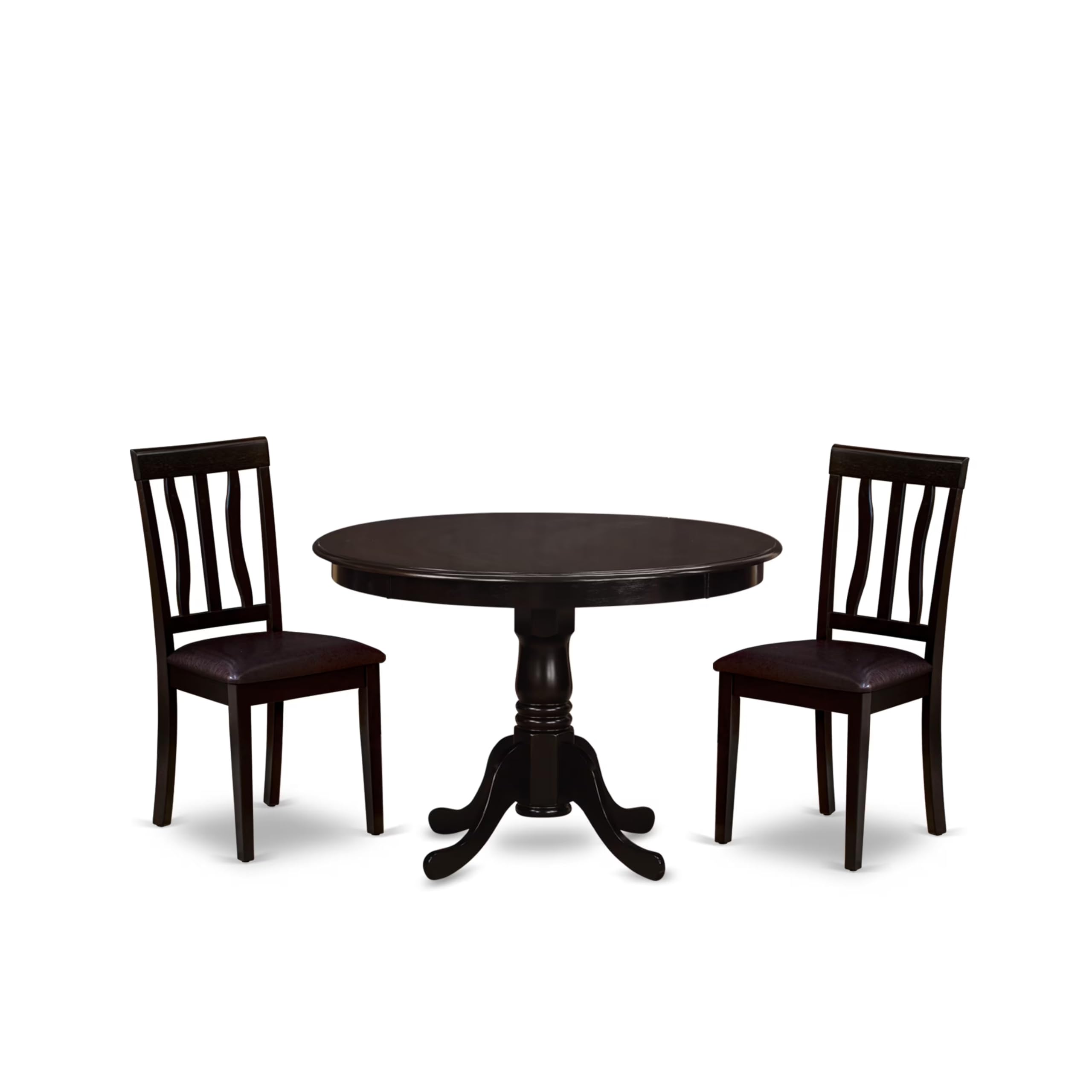 East West Furniture HLAN3-CAP-LC Boston 3-Piece Modern Set Contains a Round Table and 2 Faux Leather Kitchen Dining Chairs, 42x42 Inch, Cappuccino