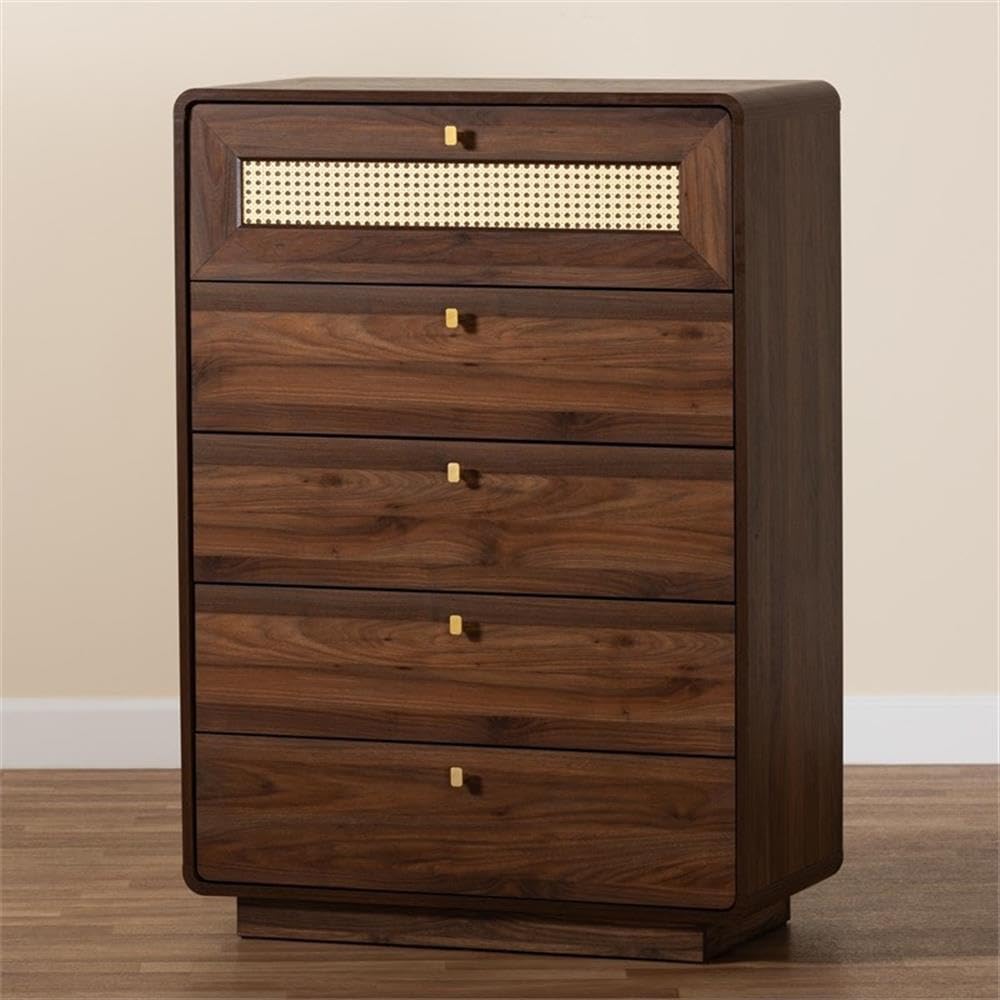 Baxton Studio Jenibelle 5-Drawer Wood Chest with Rounded Corners in Brown