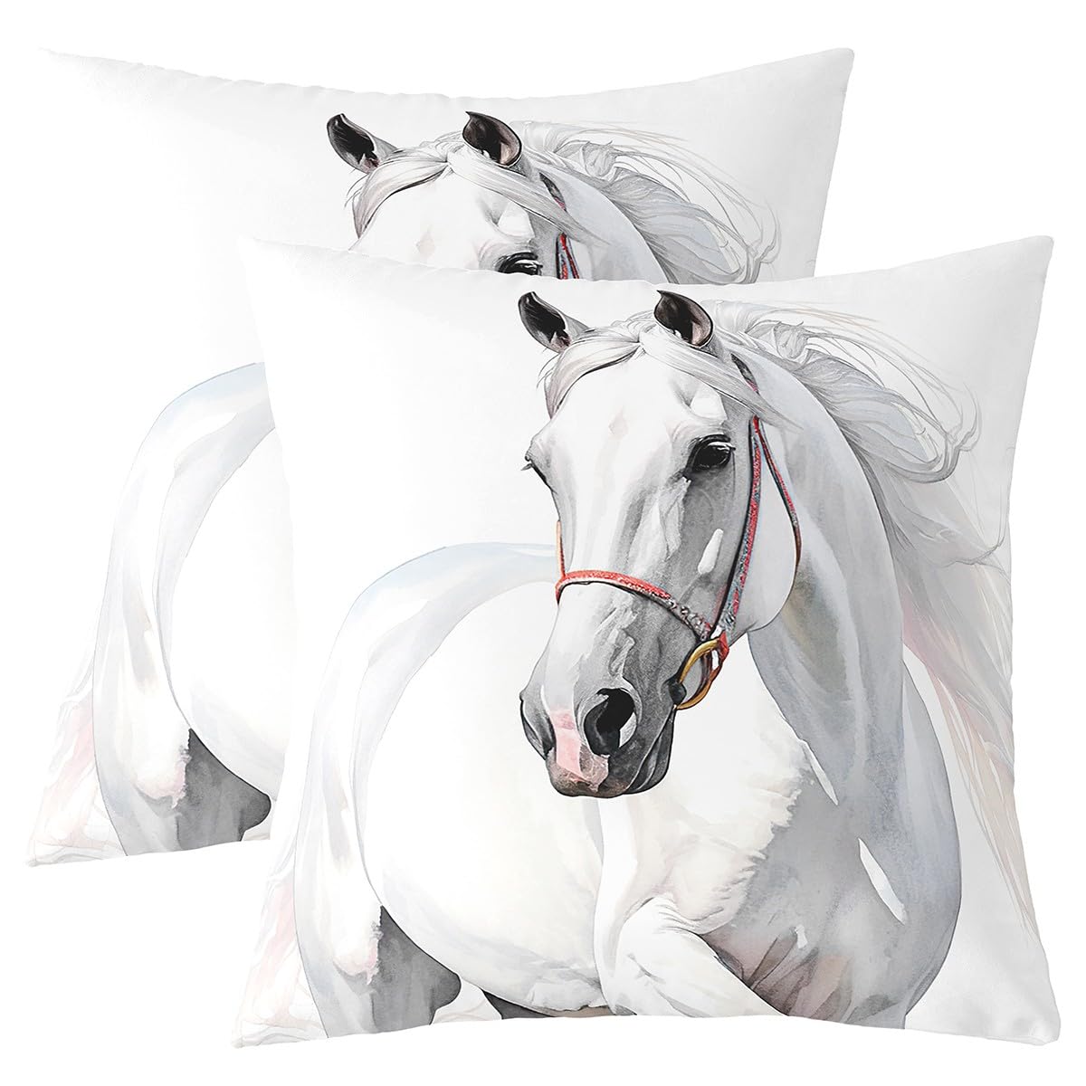 Cute Galloping Horse Throw Pillow Covers 22x22 Set of 2 Soft Horse Pillow Cases Cushion Covers for Living Room Bedroom Kawaii An