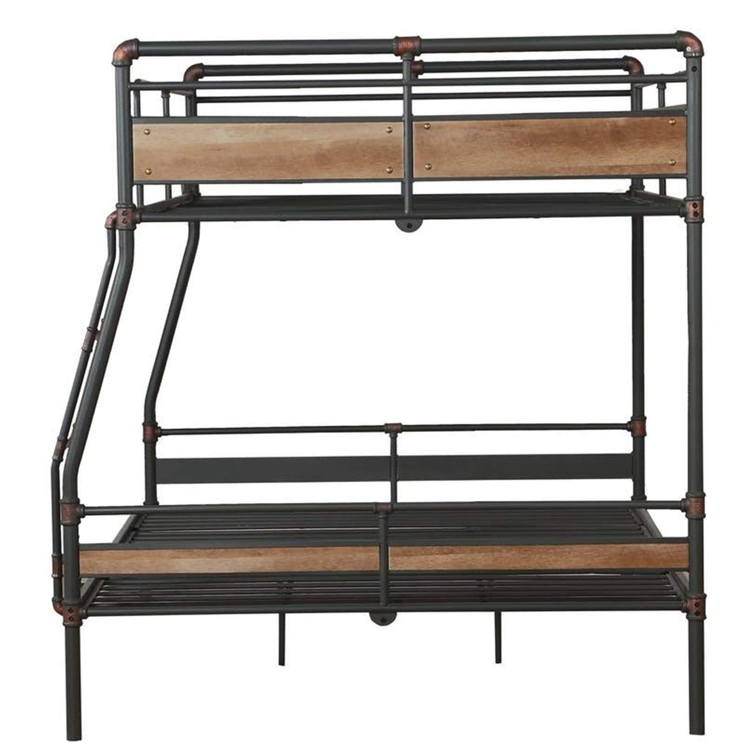 HomeRoots Sandy Black & Silver Metal, Wood 83' X 65' X 68' Full XL Over Queen Sandy Black and Silver Metal Bunk Bed
