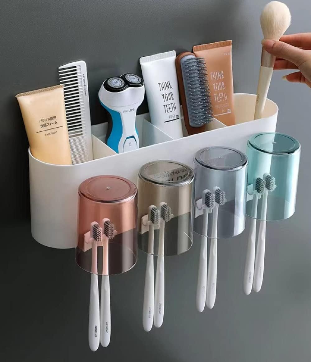 ZYNSTA Toothbrush Holder Wall Mounted, Tooth Brushes Holder, for Bathroom, Brush Holder for Bathroom Wall Mounted (4 Cup)