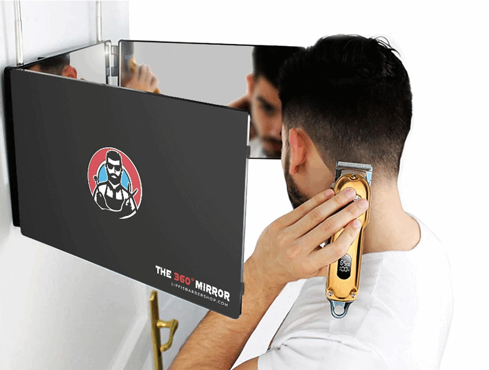 The 360 Mirror - 3 Way Mirror for Self Hair Cutting - Adjustable Trifold Barber Mirror to Cut Your Own Hair - Tri Fold Self Hair