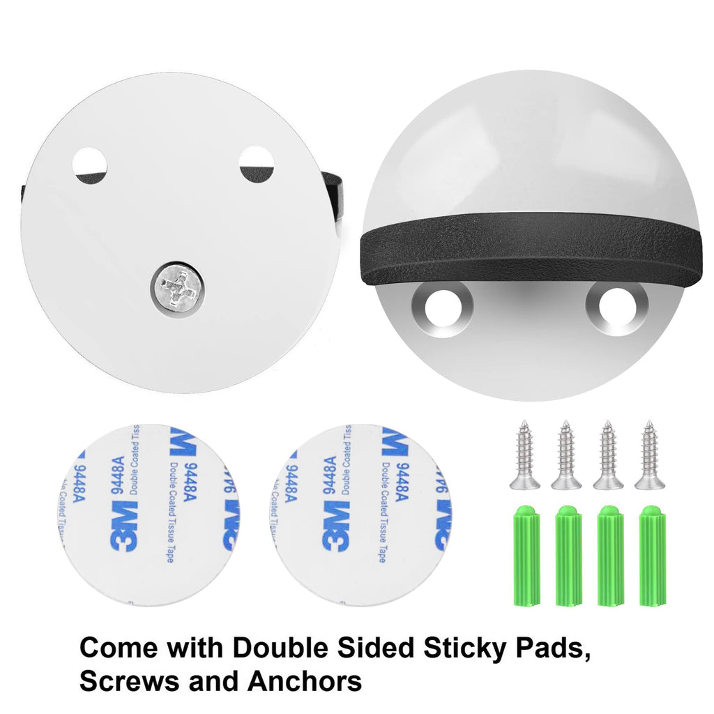 Door Stoppers, Floor Door Stop 4 Pack, White Door Stoppers For Bottom Of Door With Rubber Bumper, Adhesive Doorstop Wall Protect