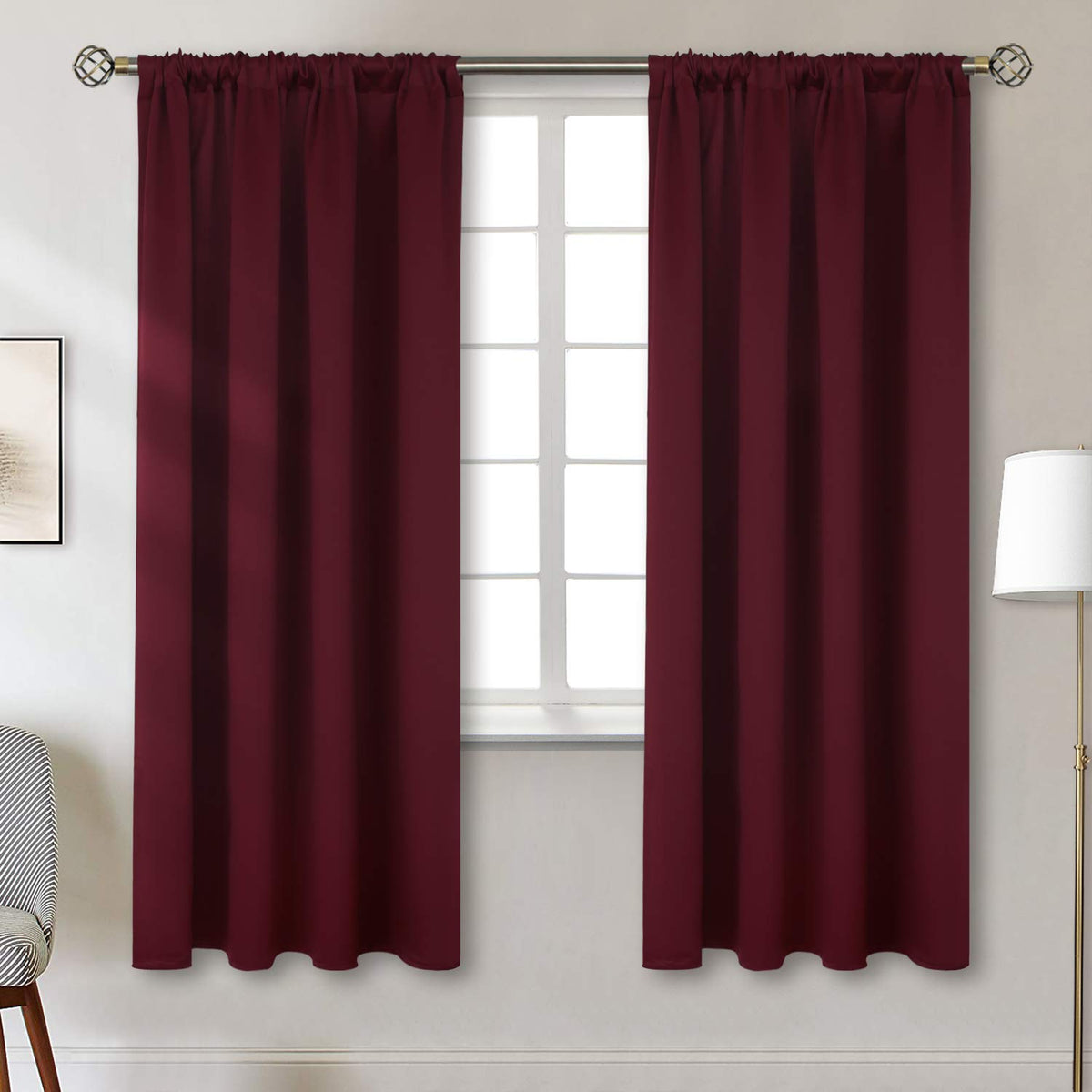 Bgment Burgundy Curtains 72 Inch Length 2 Panels Room Darkening - Thermal Insulated Rod Pocket Blackout Curtain Drapes For Bedro