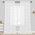 Dwcn White Sheer Curtains - Extra Long Floral Lace Design Rod Pocket Window Voile Sheer Drapes For Girls Bedroom Living Room 42