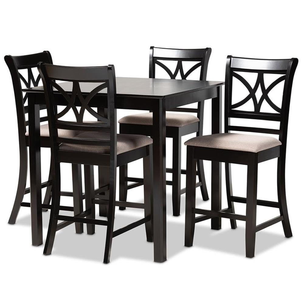 Baxton Studio Chandler Sand Upholstered Espresso Finished Wood 5-Piece Pub Set