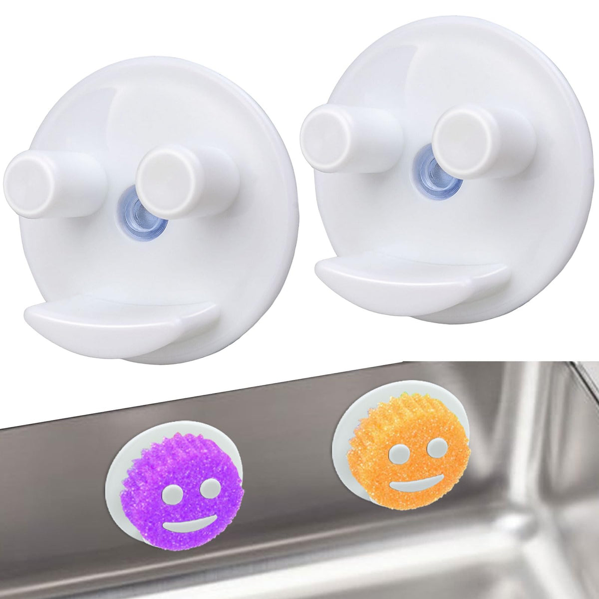 Dexspoeny Sponge Holder, 2pcs Sink Suction Cup Installation for Kitchen/Bathroom, Sponge Organizer, Sink Sponge Holder, Sponge S