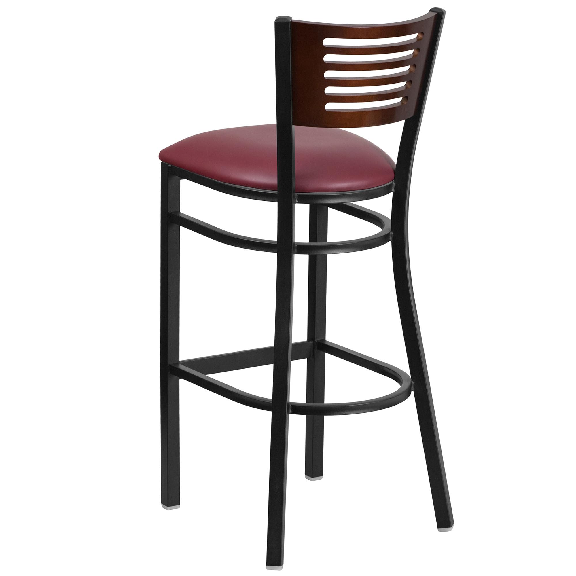 Flash Furniture HERCULES Series Black Slat Back Metal Restaurant Barstool - Walnut Wood Back, Burgundy Vinyl Seat