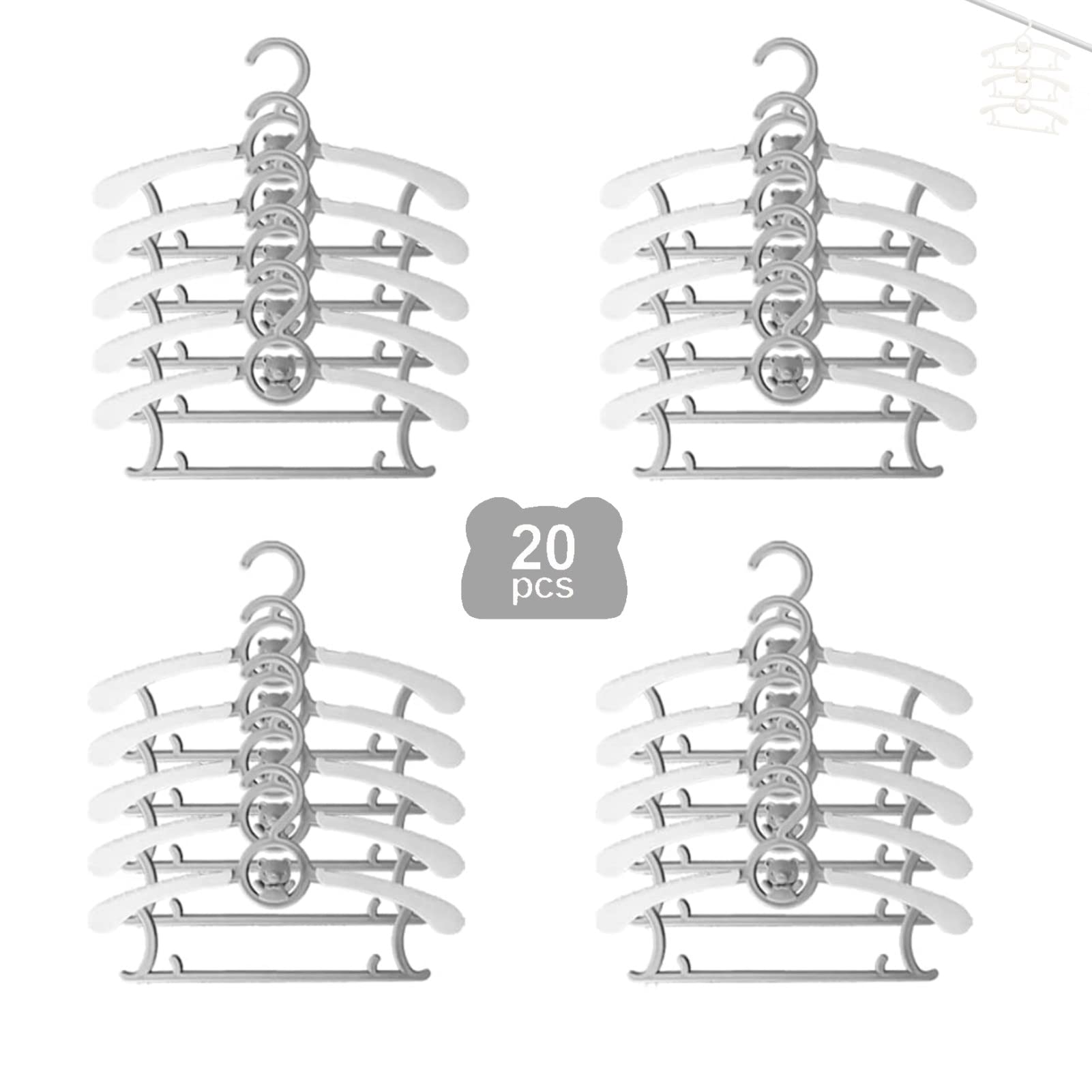 HGYZE Baby Nursery Closet Hangers, Ultra Thin Non-Slip and Extendable Laundry Infant Pant Hanger for Newborn Clothes - 20pcs Gre