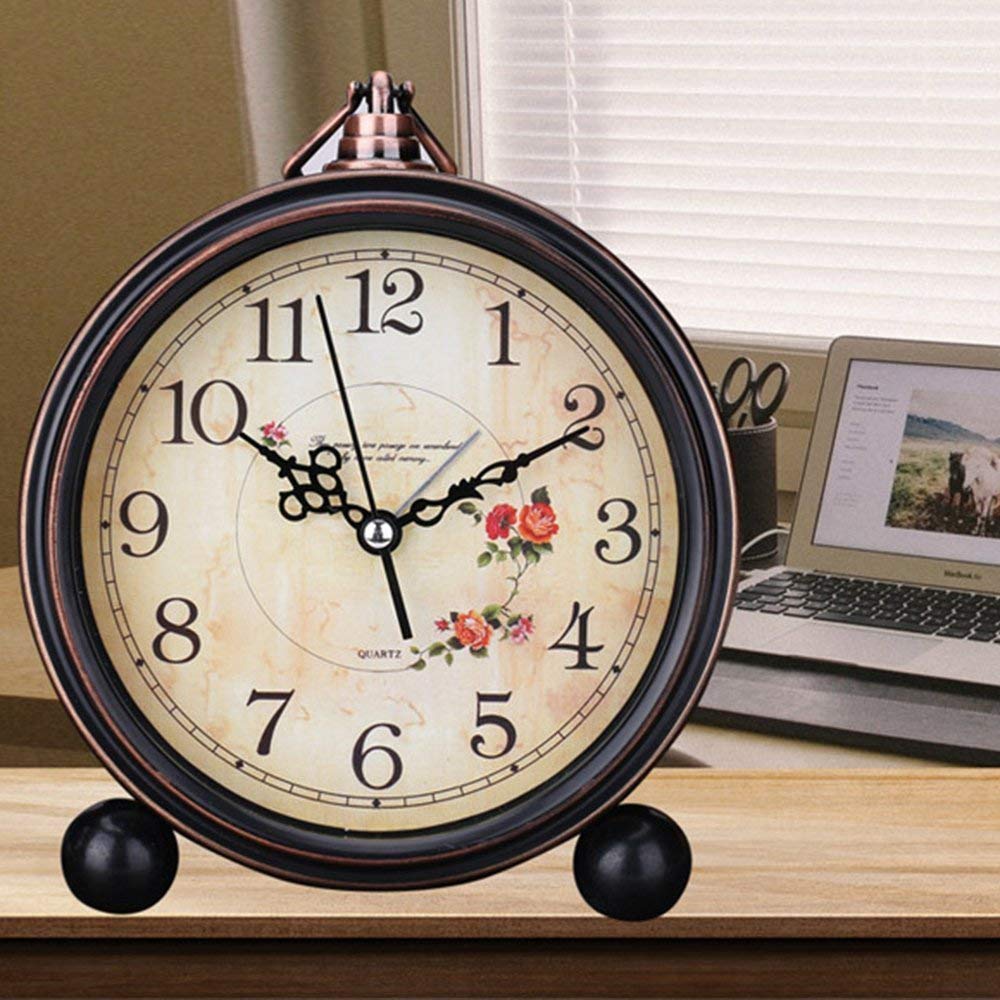 Knigswerk Vintage Analog Alarm Clock, 5.25 Inch Small Silent Desk Clock With Night Light, Battery Operated For Table, Bedroom, B