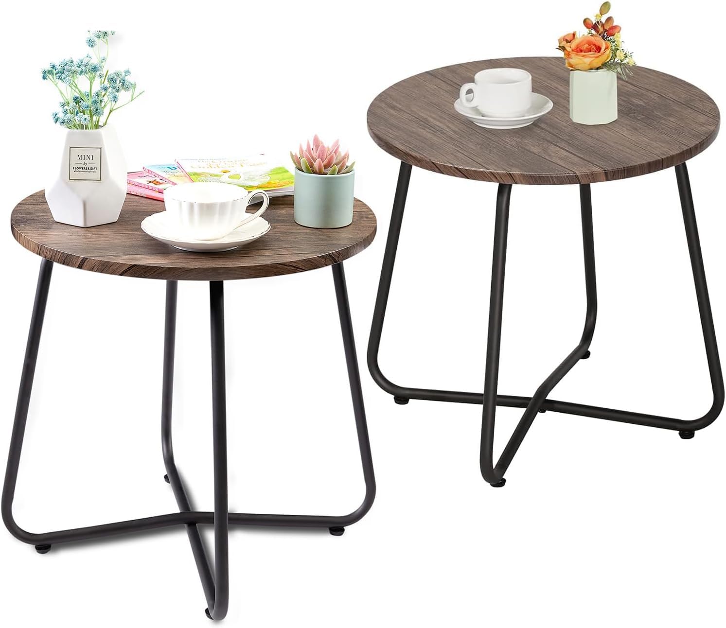 VECELO Patio Outdoor Side Snack Table,Small Round Anti-Rust Metal Style for Garden Balcony,Yard,Living Room