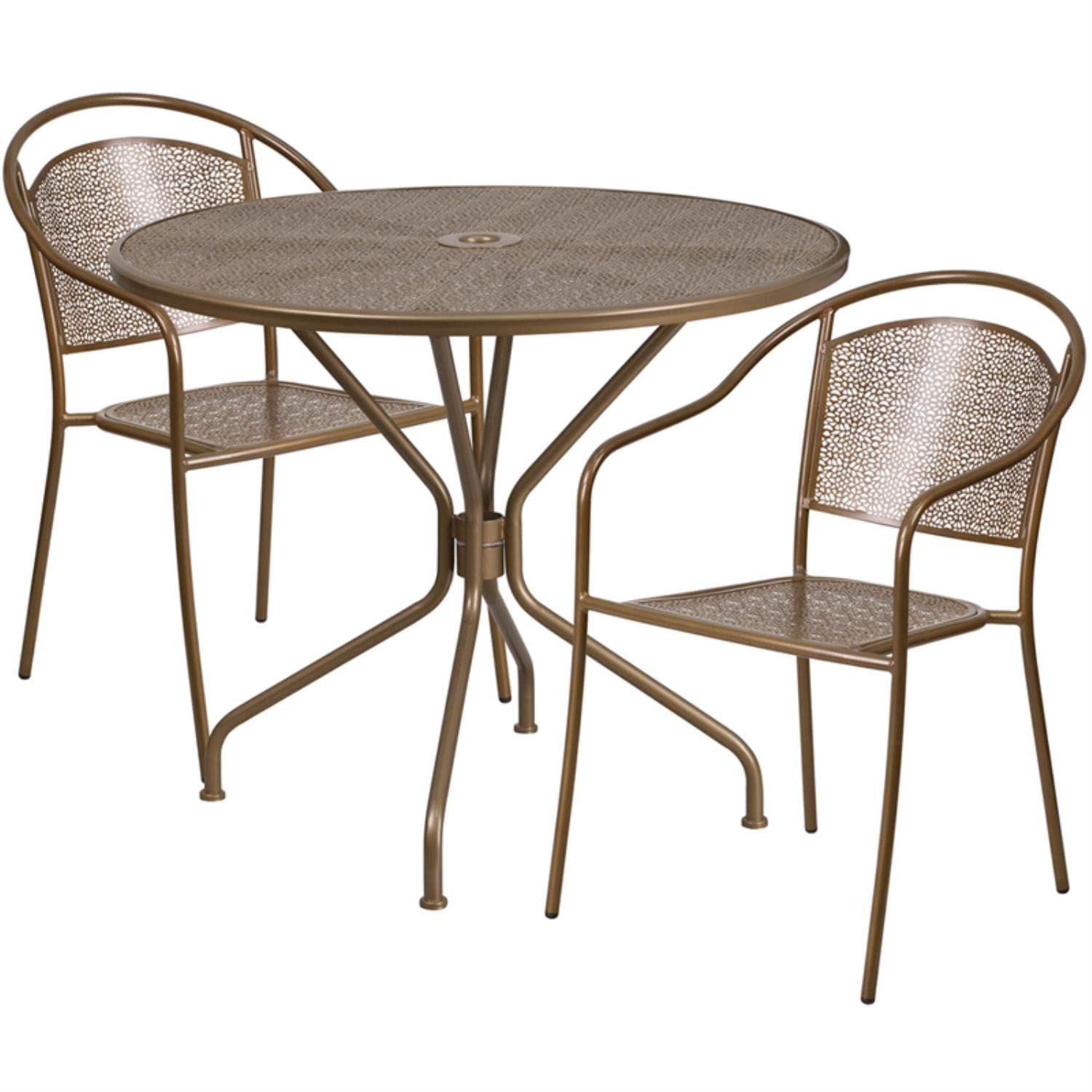 Flash Furniture Commercial Grade 35.25&quot; Round Sky Blue Indoor-Outdoor Steel Patio Table Set with 2 Round Back Chairs