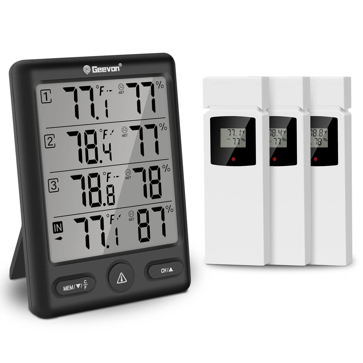 Geevon Indoor Outdoor Thermometer Wireless With 3 Remote Sensors, Digital Hygrometer Thermometer, Wireless Temperature Humidity