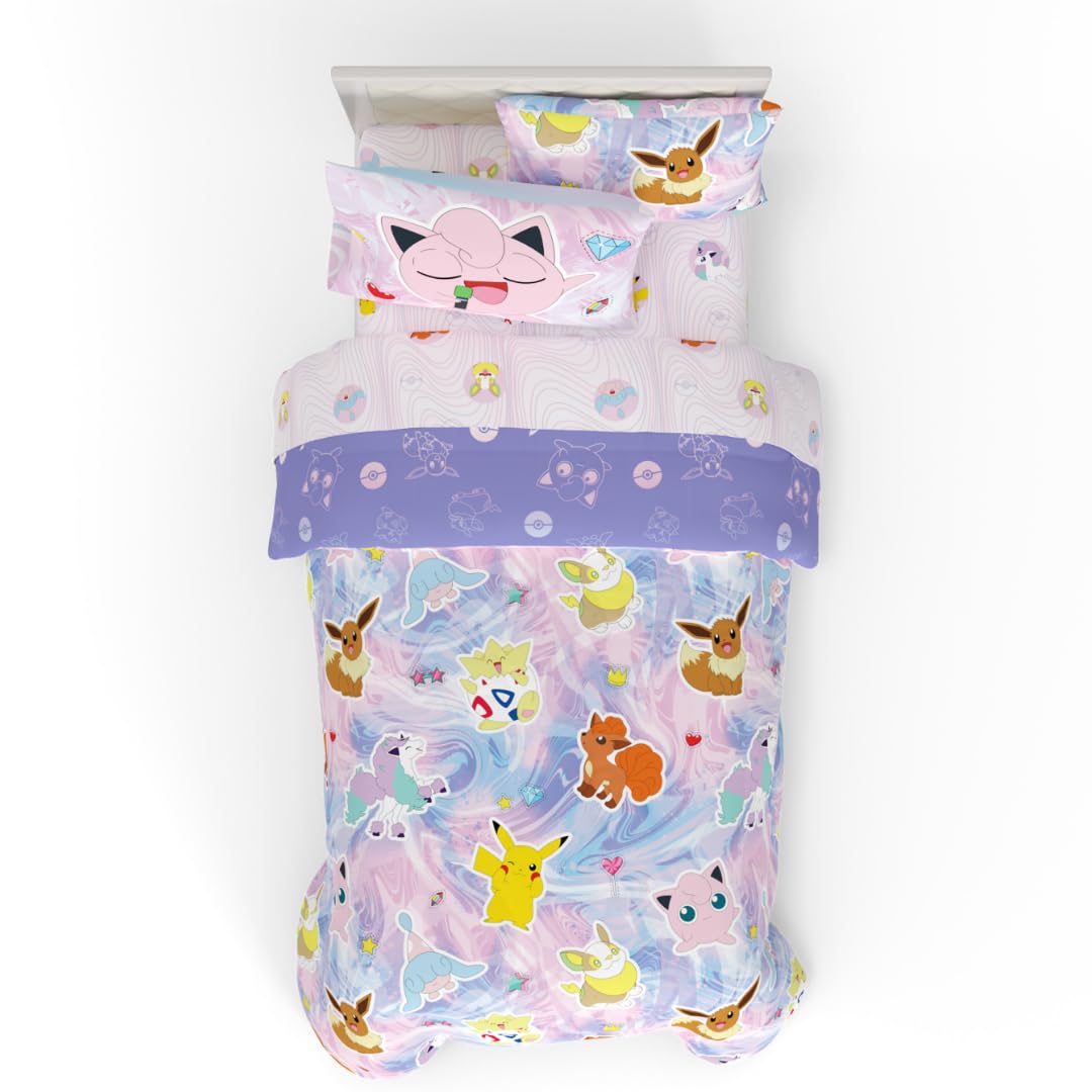 Franco Pokemon Girl Anime Kids Bedding Super Soft Comforter And Sheet Set With Sham, 5 Piece Twin Size, (Official Licensed Produ