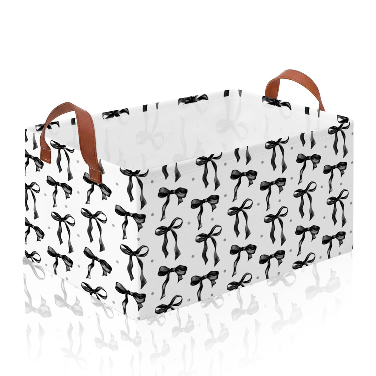 Boao Black Bow Storage Basket Waterproof Canvas Toy Storage Bin Coquette Room Decor Collapsible Outdoor Basket with Leather Hand