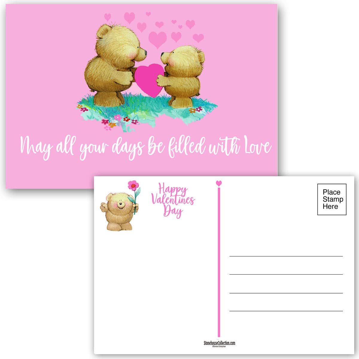 Stonehouse Collection Sweet Valentines Day Postcards - 4 X 6 Valentine'S Postcards - 40 Postcards(Sweet Bears)