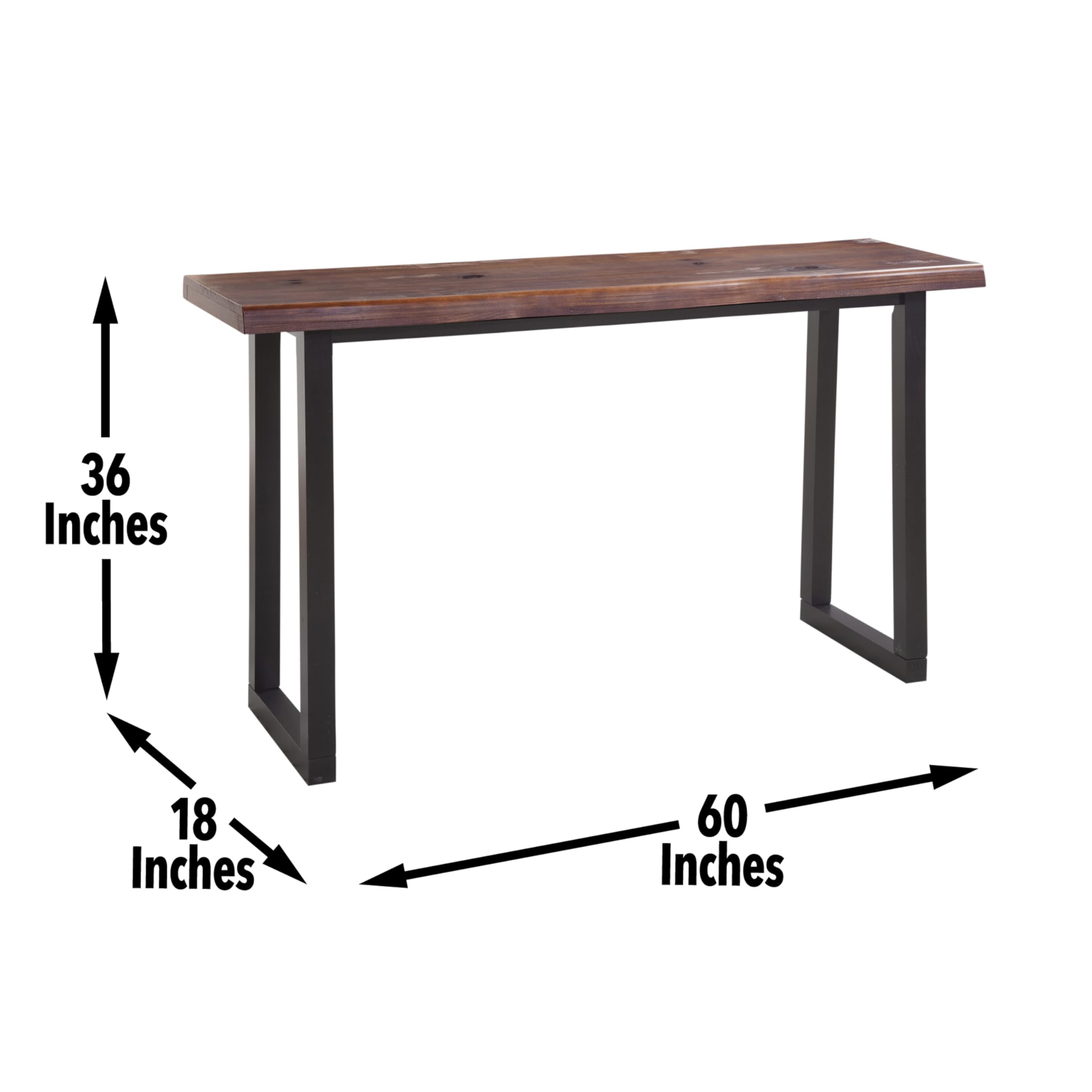 Steve Silver Co Jennings Versatile Counter Height Bar Live Edge, Solid Pine Construction, Sofa Table, Console, Hall Table, Desk, Entertainment Piece, Rustic Design, 18' D X 60' W X 36' H, Brown