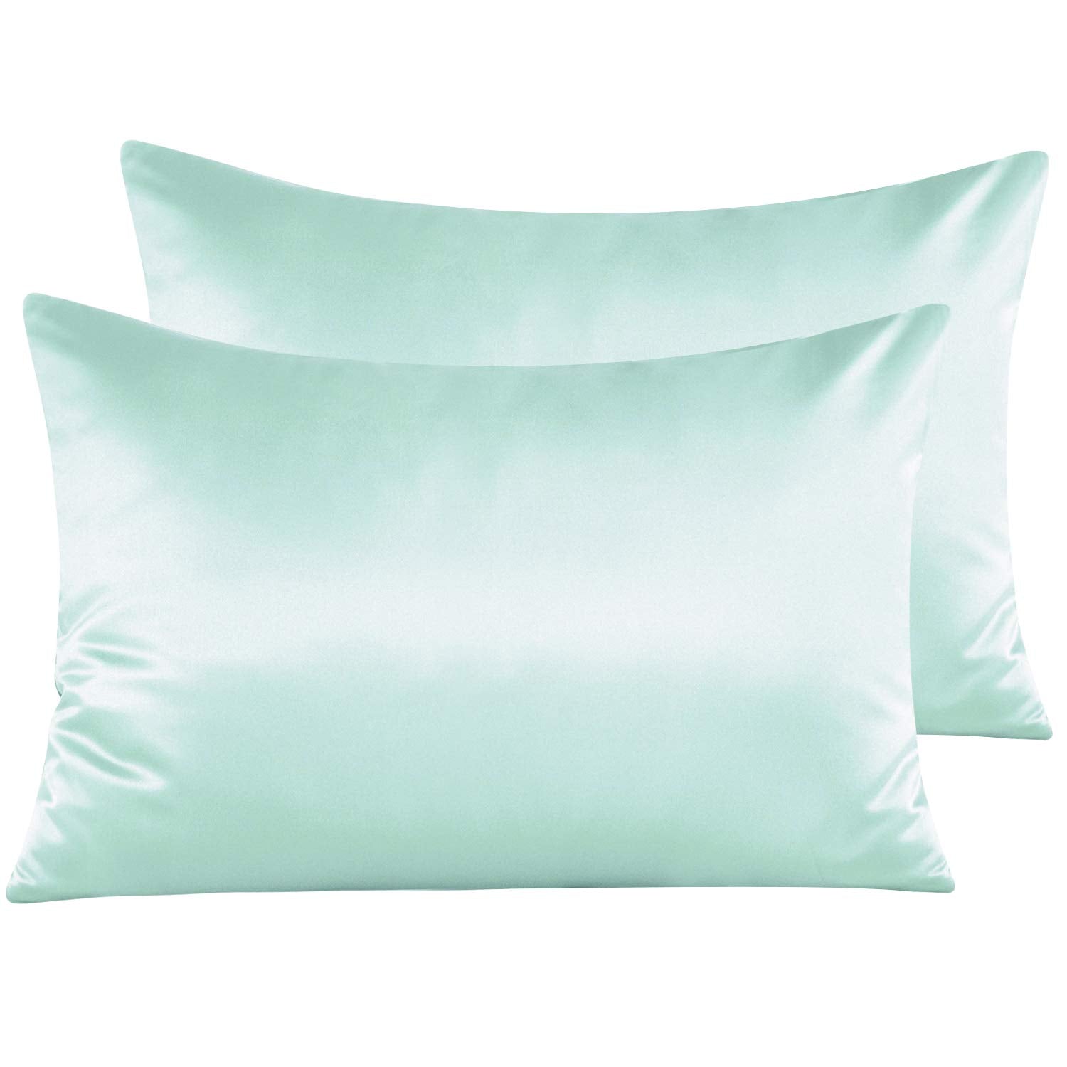 Ntbay Zippered Satin Pillow Cases For Hair And Skin, Luxury Queen Hidden Zipper Pillowcases Set Of 2, 20X30 Inches, Cyan