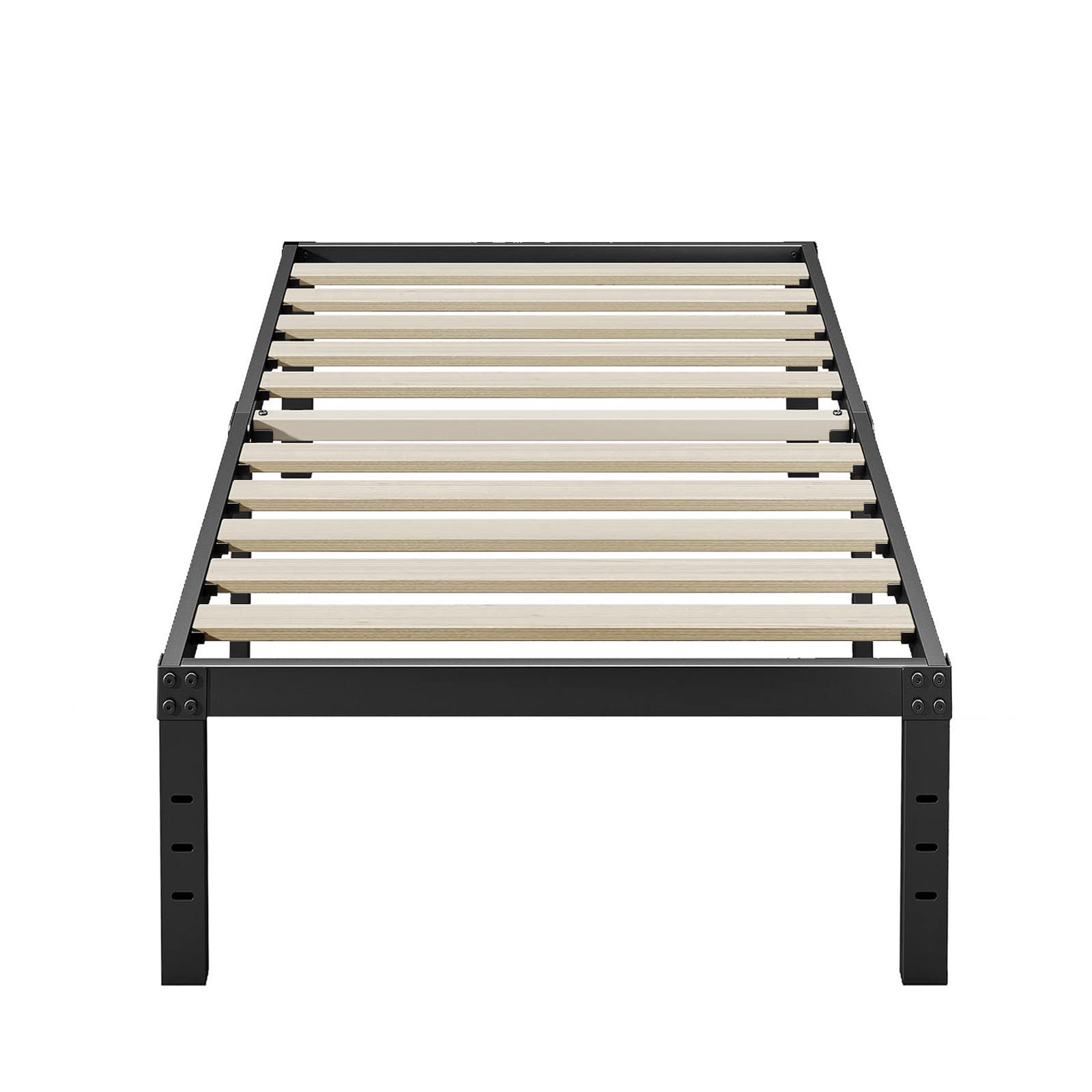 ZIYOO Twin Bed Frame 18 Inches Tall 3 Inches Wide Wood Slats with 2500 Pounds Support, No Box Spring Needed for Foam Mattress, U