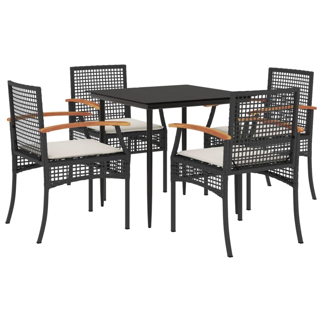 vidaXL Garden Dining Set with Cushions 3 Pieces, Table and Chairs, Relaxing Armchairs, Seats for Patio Terrace, Synthetic Rattan Black