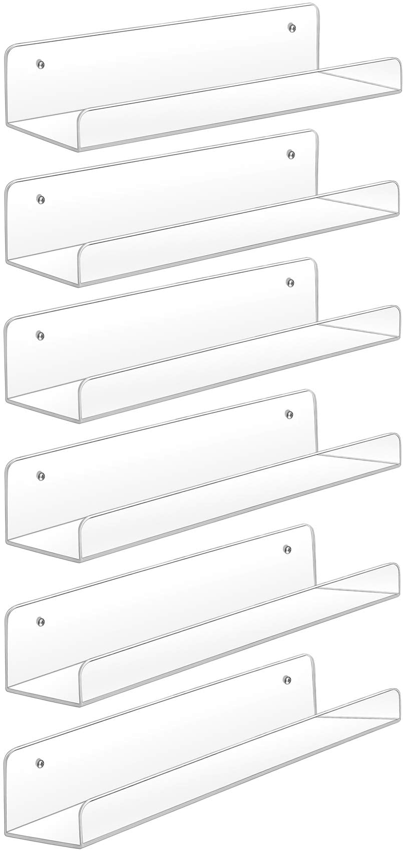 Sooyee Acrylic Shelves,6 Pack 15 Inch Floating Wall Shelves, Funko Pop Display Shelf,Invisible Kids Book Shelf,Picture Ledge She