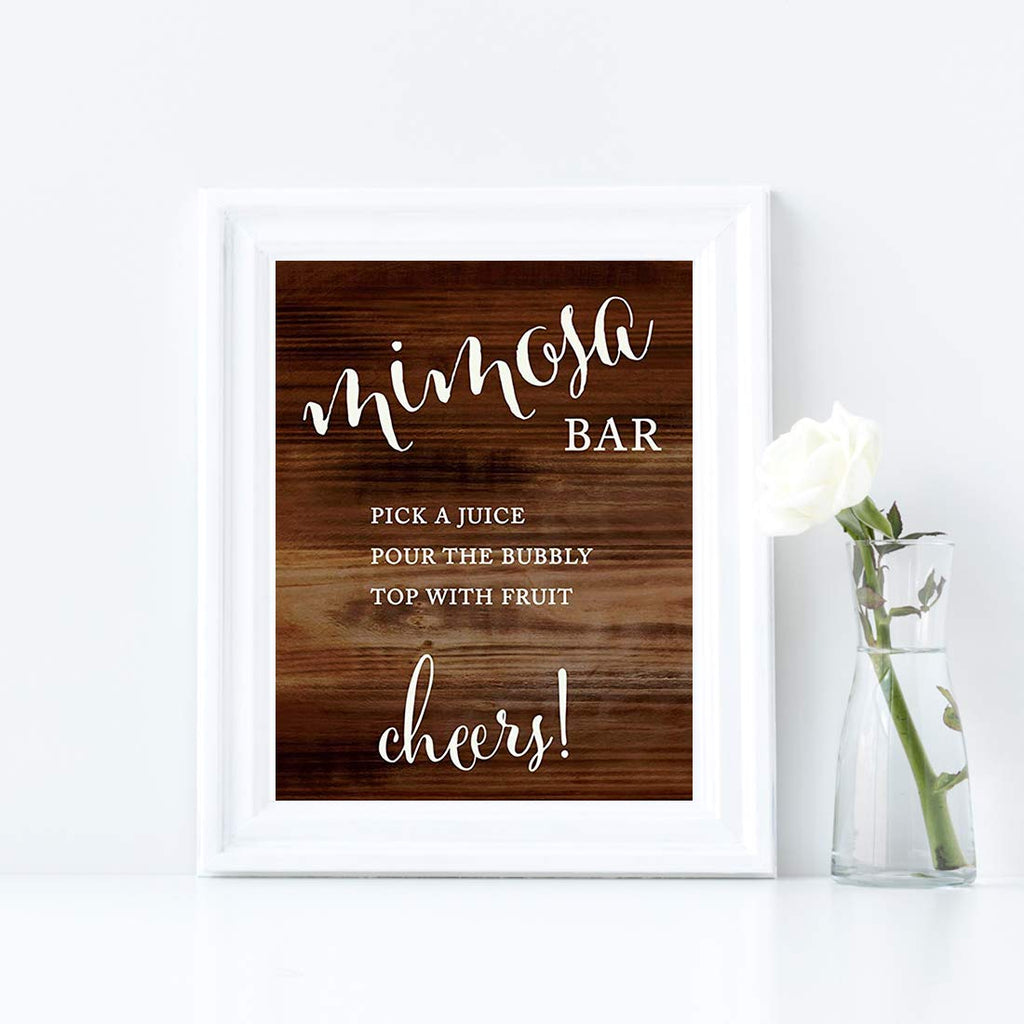 Andaz Press Wedding Party Signs, Rustic Wood Print, 8.5X11-Inch, Build Your Own Mimosa Pick A Juice, Pour The Bubbly Champagne,