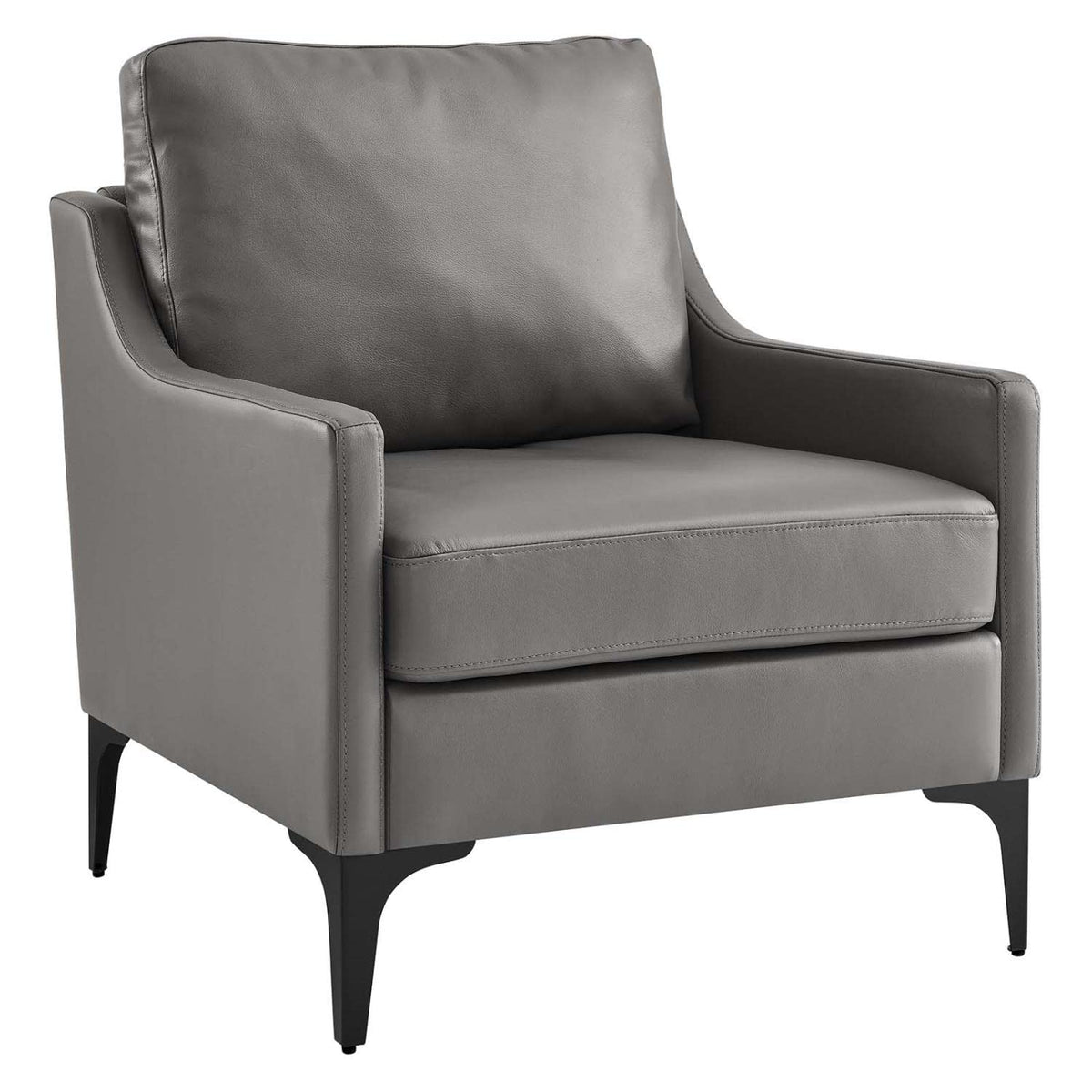 Modway Corland Modern Style Leather and Metal Armchair in Gray