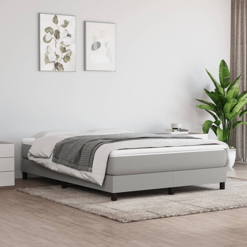 vidaXL Full Size Box Spring Bed Frame, Light Gray Fabric Upholstered, Engineered Wood and Plywood Construction, Modern Double Bed Design, Suitable for 53.9&quot; x 74.8&quot; Mattress