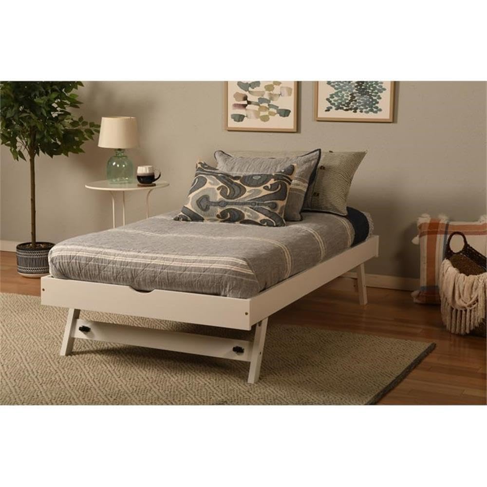 Kodiak Furniture Boho Wood Solid Wood Pop Up Bed with White Frame-Mattress Not Included