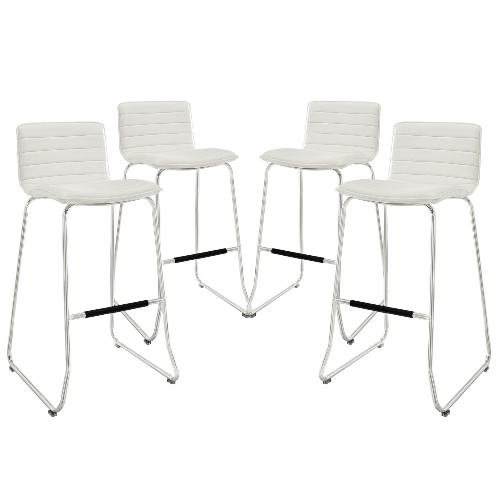 Modway Dive Ribbed Faux Leather Upholstered Four Bar Stools In White