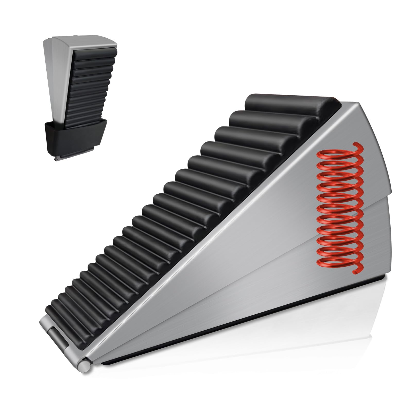 Adjustable Heavy Duty Door Stopper, Spring Loaded With Holder, Tall Up To 3 In Strongest Stainless Steel Doorstop For Bottom Of
