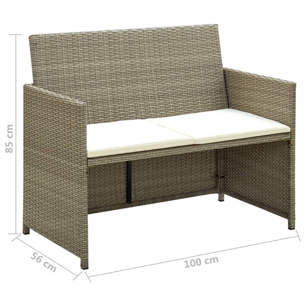 vidaXL Outdoor 2-Seater Patio Sofa with Cushions, Beige Poly Rattan, Weather-Resistant, Comfortable and Durable, Ideal for Garden/Patio/Deck