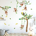 Runtoo Monkey and Tree Wall Decals Animals Jungle Wall Stickers TV Wall D  cor for Baby Nursery Kids Bedroom