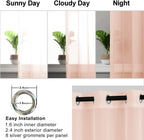 Hiasan Sheer Curtains 96 Inches Long With Tiebacks, Lightweight And Light Filtering Voile Drapes Extra Long Grommet Window Curtains For Bedroom, Living Room, W52 X L96, Blush Pink, 2 Panels