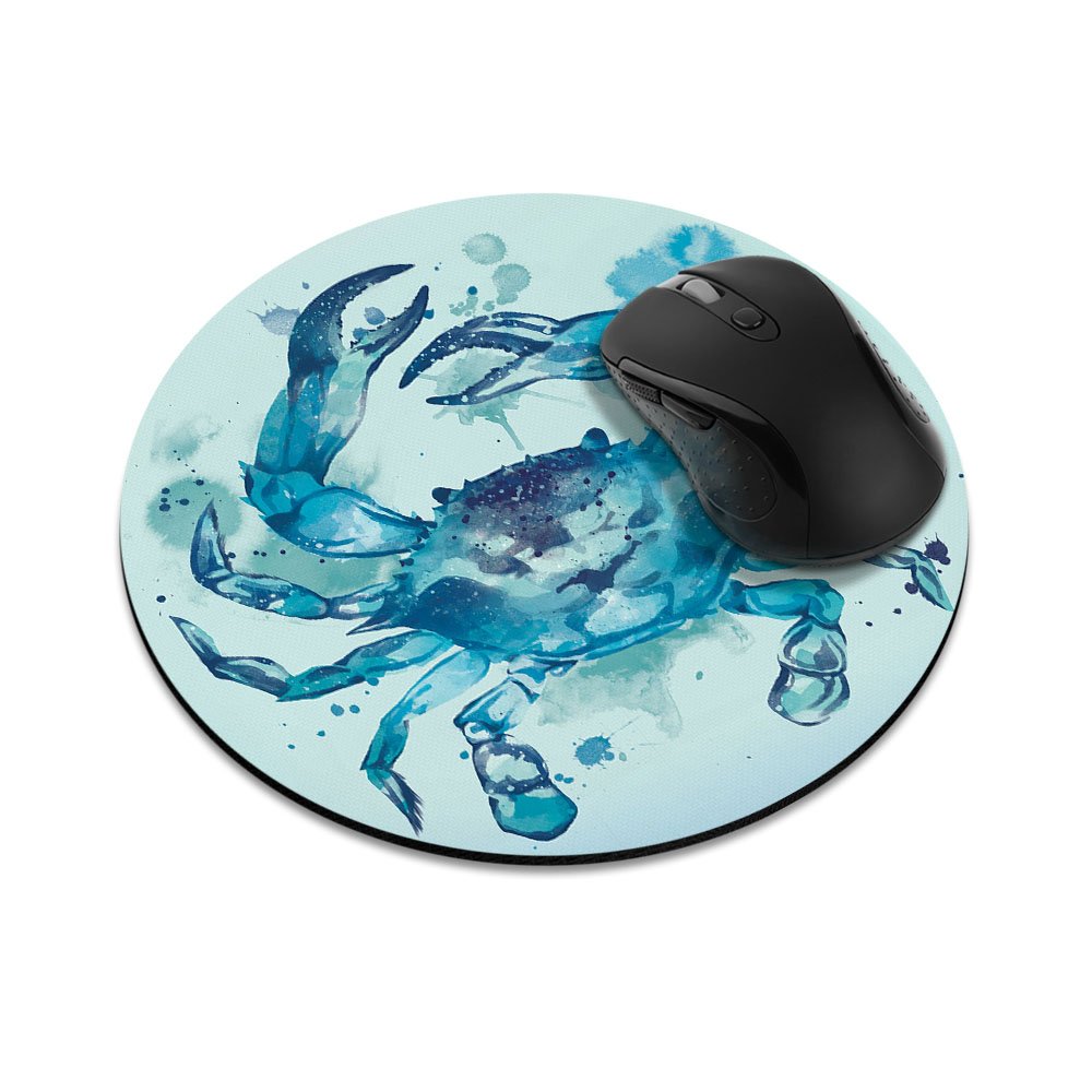 Non-Slip Round Mousepad, Fincibo Blue Crab Watercolor Mouse Pad For Home, Office And Gaming Desk