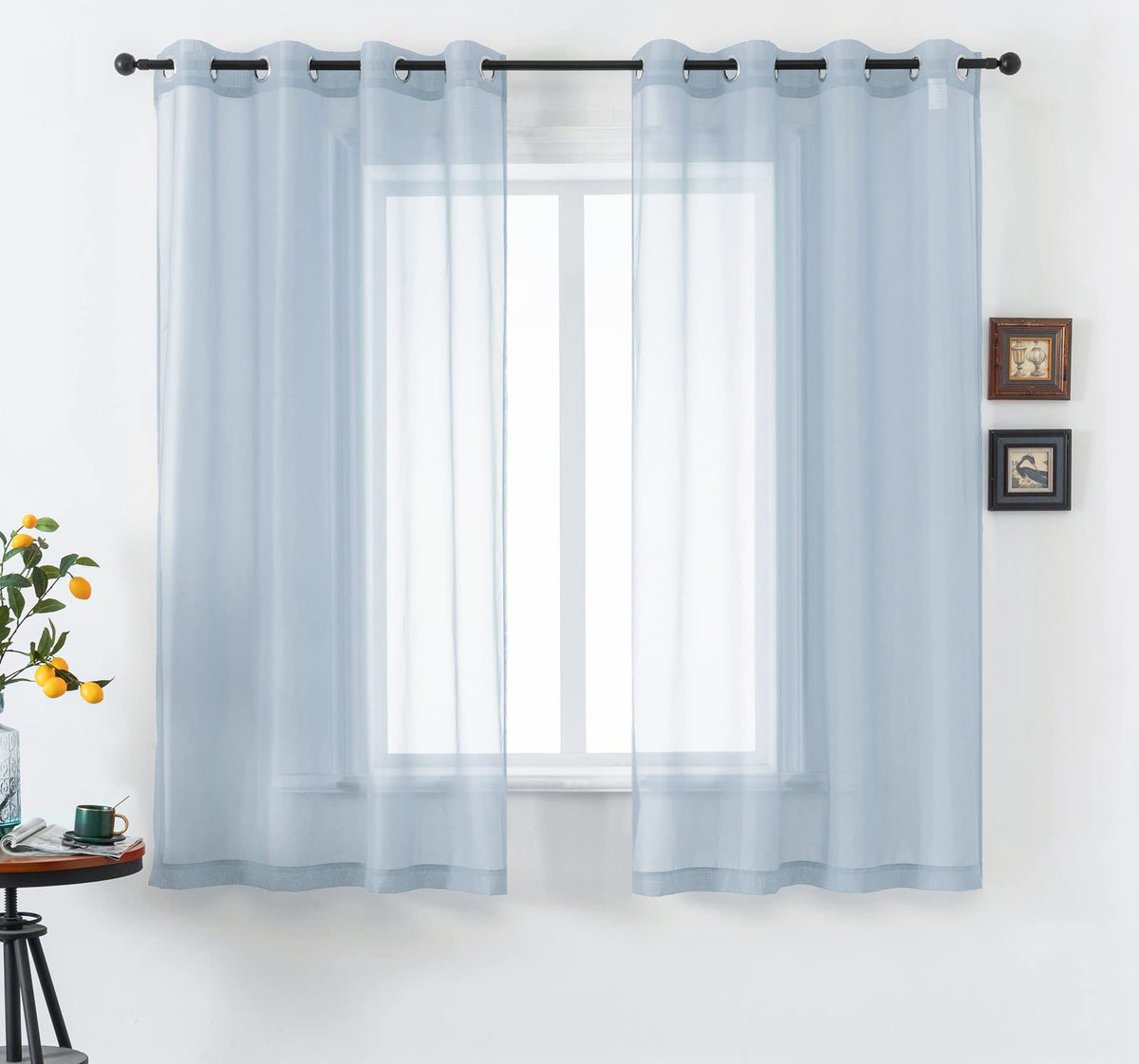 Dualife Dusty Blue Curtains 63 Inch Length For Bedroom Decor Set Of 2 Panels Grommet Window Look Semi Sheer Volie Transparent Bl