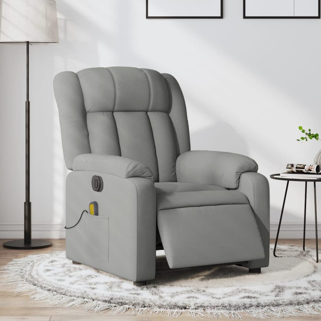 vidaXL Electric Massage Recliner Chair-Light Gray-Upholstered Armchair-Vibration Massage-Auto-Adjust