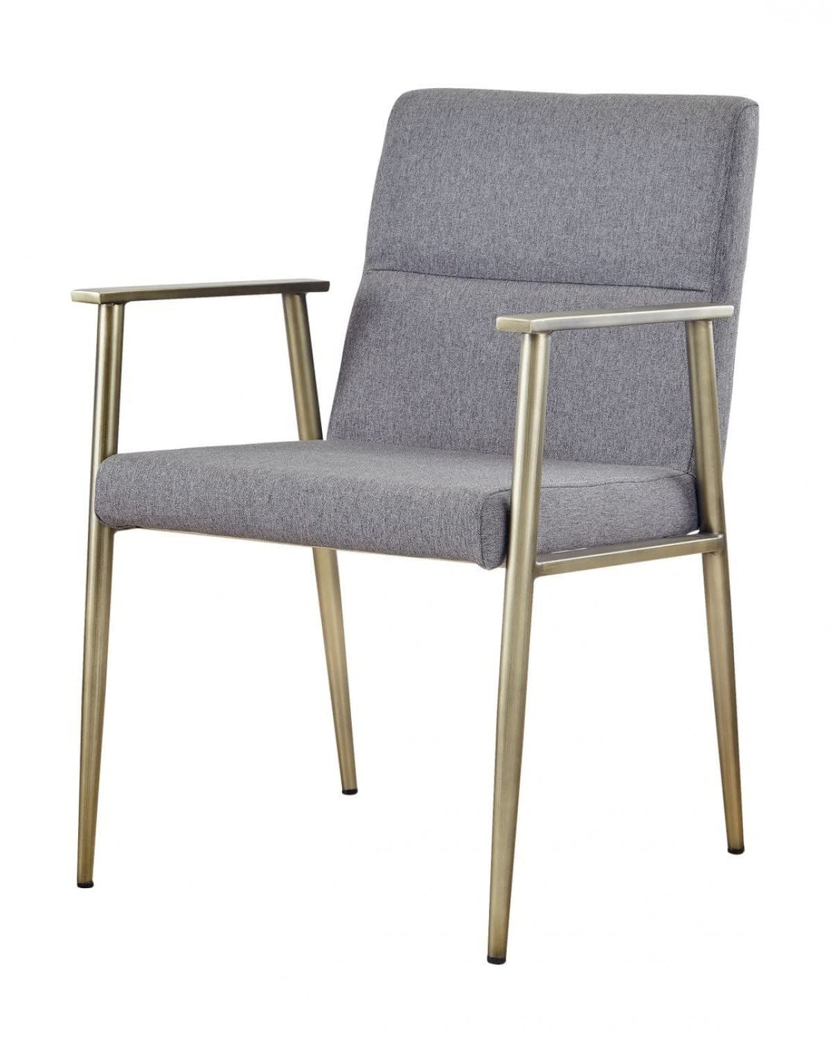 HomeRoots Grey Fabric, Metal Gray Antique Brass Contemporary Dining Chair