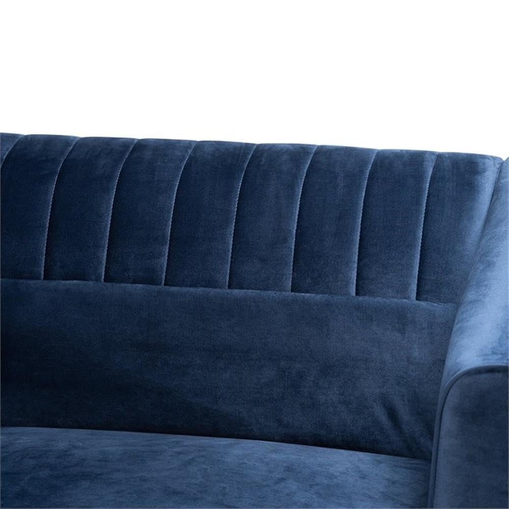 Baxton Studio Morton Mid-Century Modern Contemporary Navy Blue Velvet Fabric Upholstered and Dark Brown Finished Wood Sectional Sofa with Left Facing Chaise