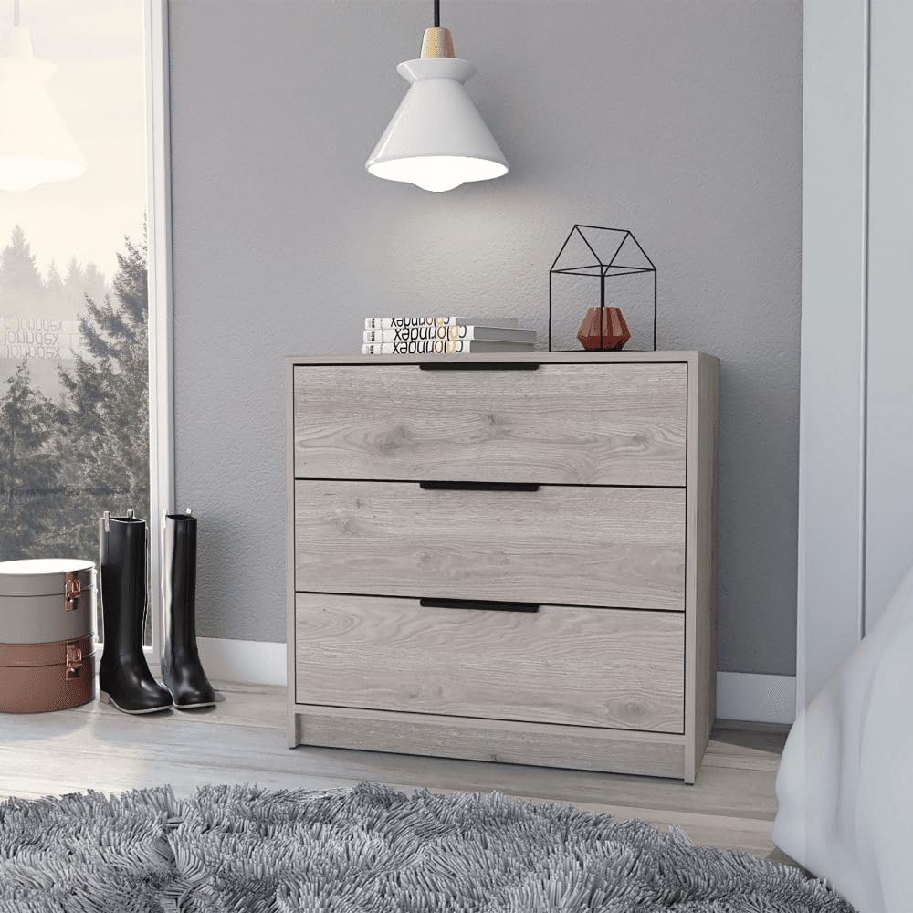 Depot E-Shop Egeo 3 Drawers Dresser, Countertop, Three Drawers, Light Grey, For Bedrom