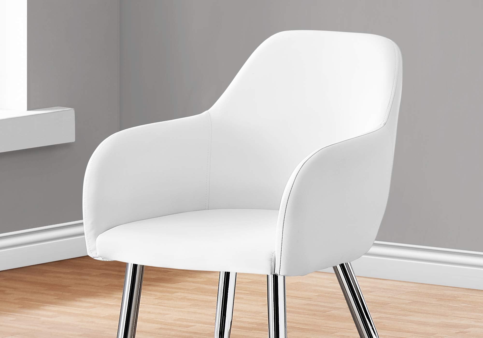 Monarch Specialties I 1190 Dining Chair, Set of 2, Side, Upholstered, Kitchen, Dining Room, Pu Leather Look, Metal, White, Chrome, Contemporary, Modern