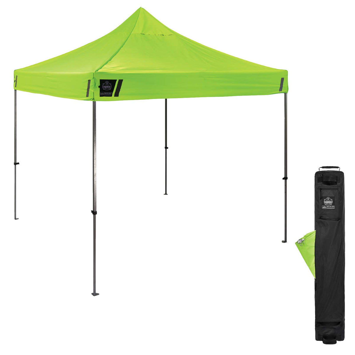 Pop Up Canopy Tent, Heavy Duty, 10' x 10' Area, Peak Height 14', Includes Wheeled Bag, Ergodyne Shax 6000, Lime