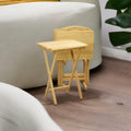 Ergode Wood Alex 5-Piece Snack Tables Set | Foldable & Stable | Solid Wood | Includes 4 Tables & Storage Rack | Clear Lacquer Finish | No Assembly Required for Tables | 19" W x 14.5" D x 25.9" H