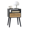 Maxsmeo End Table With Storage Mid Century Nightstand With Rattan Drawer And Shelf, Wood Small Side Coffee Table For Small Space, Living Room And Bedroom, Easy Assembly (Black)