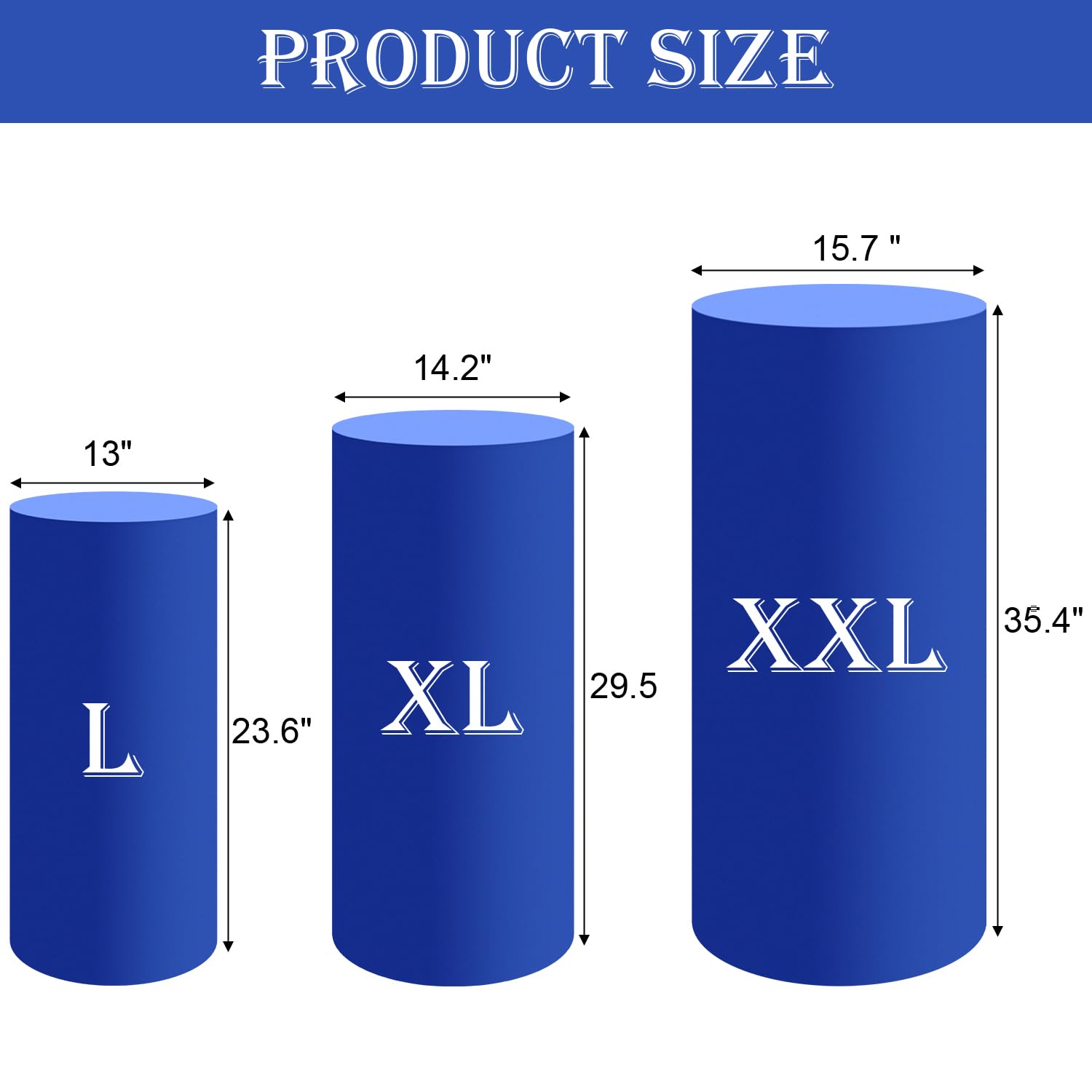 Saitimade Set Of 3 - Royal Blue Cylinder Pedestal Stand Covers, Flexible Cylinder Stand Covers For Party, Wedding Or Birthday Ev